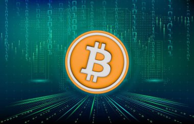 Dijital arkaplandaki bitcoin-btc logosunun görüntüleri. 3d illüstrasyon.