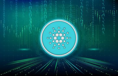 Dijital arkaplanda cardano-ada sanal para birimi resmi. 3d illüstrasyon.