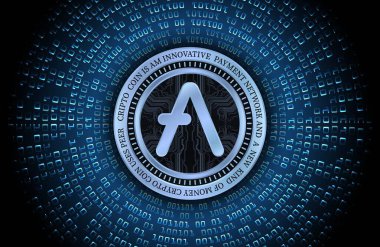 Dijital arkaplanda AVE sanal para birimi resimleri. 3d illüstrasyon