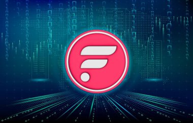 Dijital arkaplanda sanal para birimi görüntüsünü göster. 3d illüstrasyon.