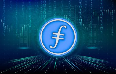 Dijital arkaplanda filecoin-fil sanal para biriminin görüntüsü. 3d illüstrasyon.