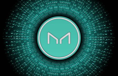 Dijital arka planda sanal para üreticisi-mkr madeni parasının bir görüntüsü. 3d illüstrasyon.