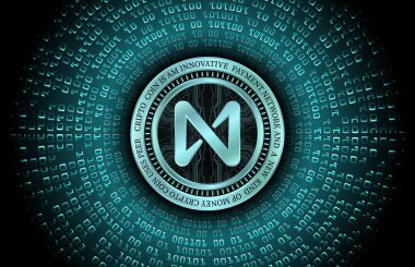 Dijital arka planda Protokol madeni para ve logonun yanında. 3d illüstrasyon resminin yanında.