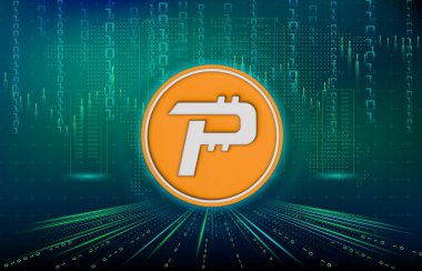 Dijital arkaplanda kripto para birimi logoları var. Pascal-Pasc madeni parası. 3d illüstrasyon.