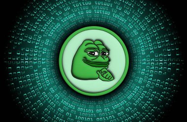 Dijital arkaplandaki pepe logosunun görüntüleri. 3d illüstrasyon.