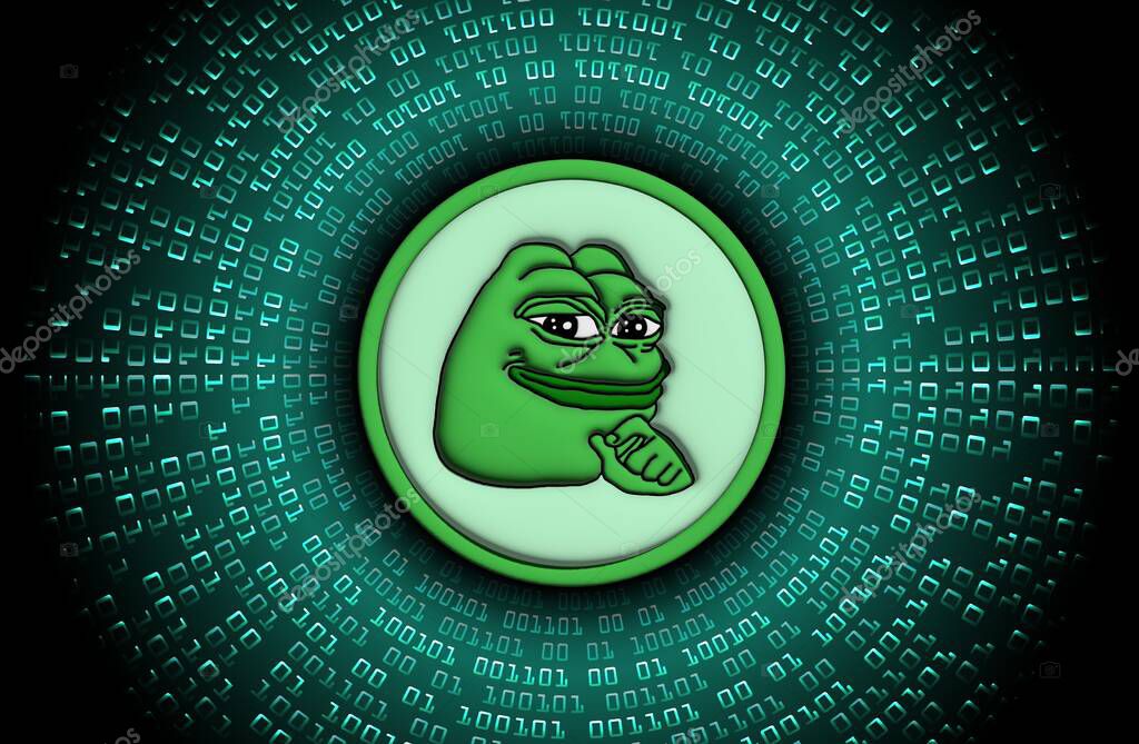 Images of the pepe logo on a digital background. 3d illustrations.
