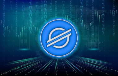 Dijital arkaplanda yıldız-xlm şifreli para birimi resimleri. 3d illüstrasyon.