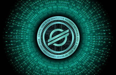 Dijital arkaplanda yıldız-xlm şifreli para birimi resimleri. 3d illüstrasyon.