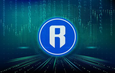 Dijital arkaplanda ronin-ron kripto para birimi görüntüleri. 3d illüstrasyon.