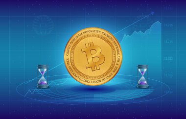 Dijital arkaplanda kripto para birimi resimleri. 3d illüstrasyon.