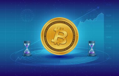 Dijital arkaplandaki bitcoin-btc logosunun görüntüleri. 3d illüstrasyon.