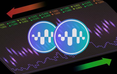Enzim-mIn dijital arkaplanda sanal para birimi görüntüsü. 3B çizimler.