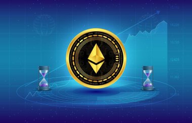 Dijital arkaplanda ethereum-eth sanal para birimi görüntüsü. 3B çizimler.
