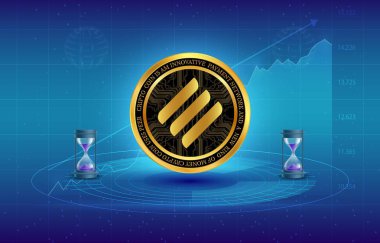 Linear finance-lina cryptocurrency logos images on digital background. 3d illustrations. clipart