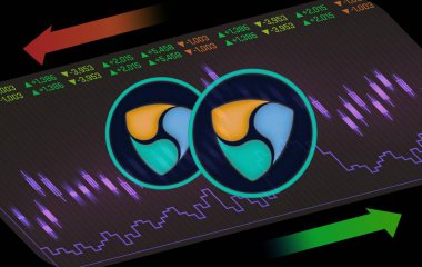 Dijital arkaplanda nem-xem kripto para birimi resimleri. 3d illüstrasyon.