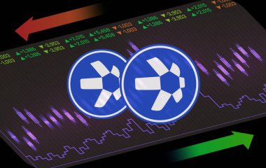 dijital arkaplanda quant-qnt sanal para birimi resmi. 3d illüstrasyon.