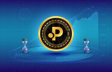 Polkastarter-pols dijital arkaplanda sanal para birimi görüntüleri. 3d illüstrasyon.