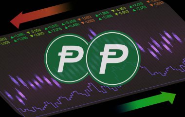 Dijital arka planda Potcoin-pot kripto para birimi resimleri. 3d illüstrasyon.