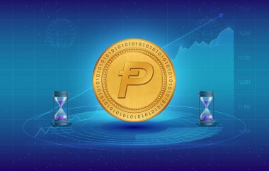 Dijital arka planda Potcoin-pot kripto para birimi resimleri. 3d illüstrasyon.