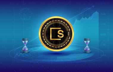 Dijital arkaplanda skale-skl şifreli para birimi logoları var. 3d illüstrasyon.