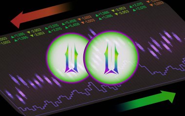 Dijital arkaplanda ilyum-ilv şifreleme logosu çizimleri. 3B çizimler.