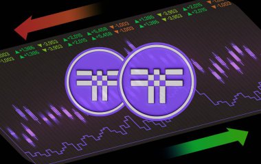 dijital arkaplanda thershold-t sanal para birimi resimleri. 3d illüstrasyon.