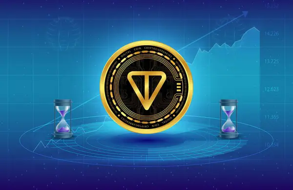 stock image toncoin-ton virtual currency images on digital background. 3d illustrations.