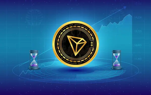 stock image Images of tron-trx cryptocurrency on digital background. 3d illustrations.