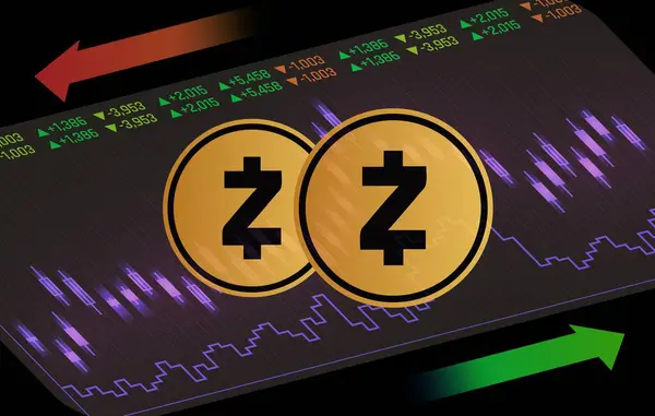 stock image digital background image of the zcash-zec virtual currency.  3d illustration.