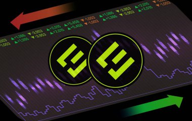 Dijital arka planda evadore-eva kripto para birimi logoları. 3d illüstrasyon.