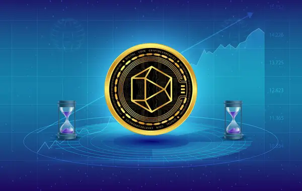 Stock image polyhedra-zkj cryptocurrency logos on digital background. 3d illustrations.