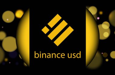Binance usd-busd dijital arkaplanda sanal para birimi resmi. 3d illüstrasyon.