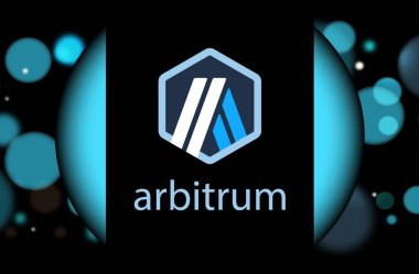 an image of the arbitrum-arb virtual currency on a digital background. 3d illustrations. clipart