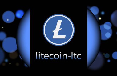 Dijital arkaplanda Litecoin-ltc şifreli para birimi logoları. 3d illüstrasyon.