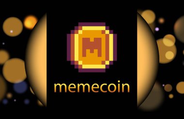Dijital bir arkaplanda memecoin-mem sanal para birimi görüntüsü. 3d illüstrasyon.