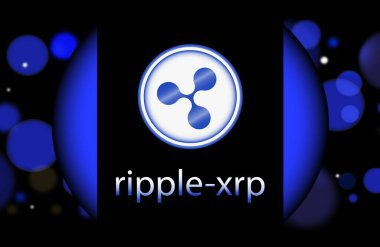 Dijital arkaplanda dalgalı-xpr sanal para birimi resimleri. 3d illüstrasyon.