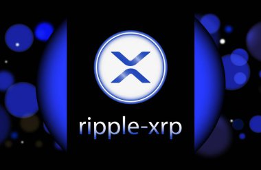Dijital arkaplanda dalgalı-xpr sanal para birimi resimleri. 3d illüstrasyon.
