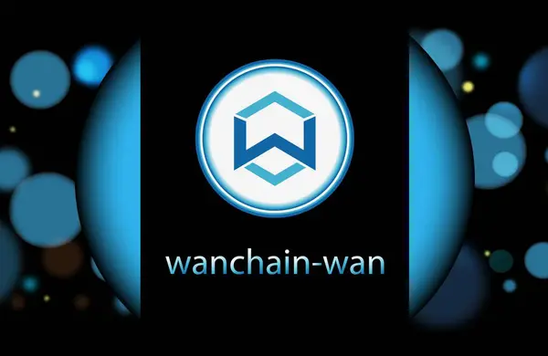 Stock image wanchain-wan cryptocurrency logos on digital background. 3d illustrations.