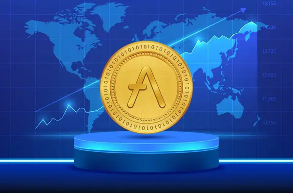 Stock image AAVE virtual currency images on digital background. 3d illustration