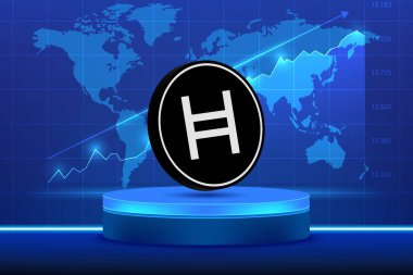 Dijital arkaplanda hedera hashgraph-hbar şifreli para birimi resimleri. 3d illüstrasyon.