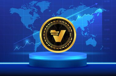 image of verasity-vra virtual currency on a digital background. 3d illustration. clipart