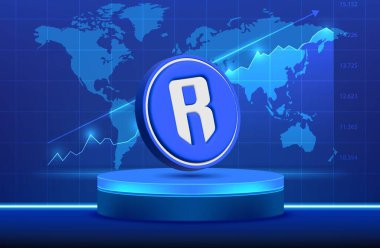 Dijital arkaplanda ronin-ron kripto para birimi görüntüleri. 3d illüstrasyon.