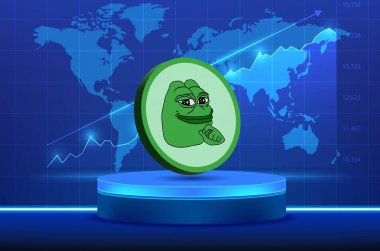 Dijital arkaplandaki pepe logosunun görüntüleri. 3d illüstrasyon.