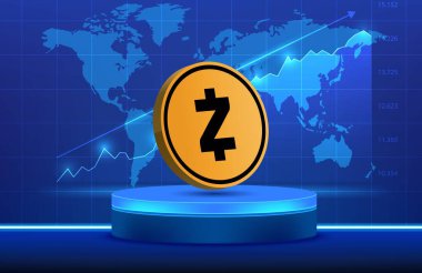 Zcash-zec sanal para biriminin dijital arkaplan resmi. 3d illüstrasyon.