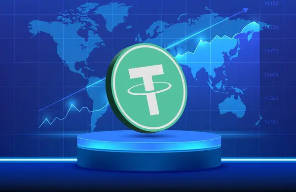 stock image tether-usdt virtual currency images on digital background. 3d illustrations.