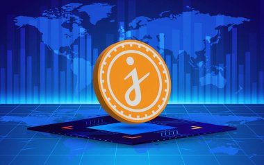 jascoin-jasmy şifreleme resimleri dijital arkaplanda. 3d illüstrasyon.