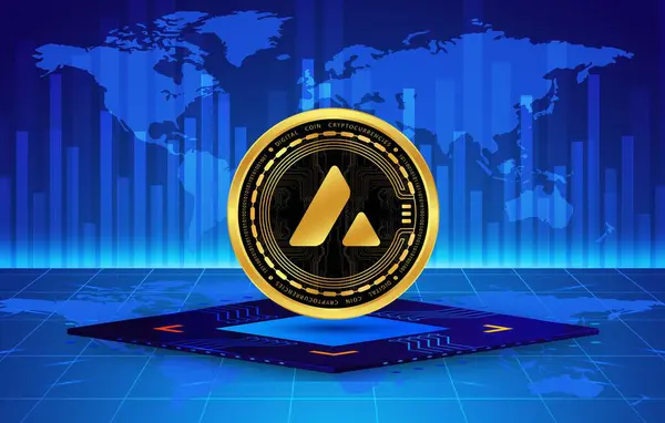 stock image avalanche-avax virtual currency image in the digital background. 3d illustrations.