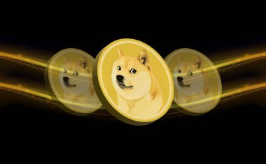 Dijital arkaplanda dogecoin-dog kripto para biriminin görüntüleri. 3d illüstrasyon.