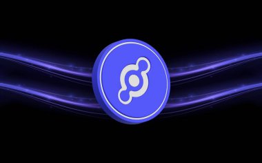 Dijital arkaplanda Helyum-hnt şifreli para birimi resimleri. 3d illüstrasyon.