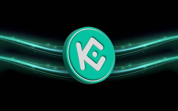 stock image kucoin-kcs cryptocurrency images on digital background. 3d illustrations.